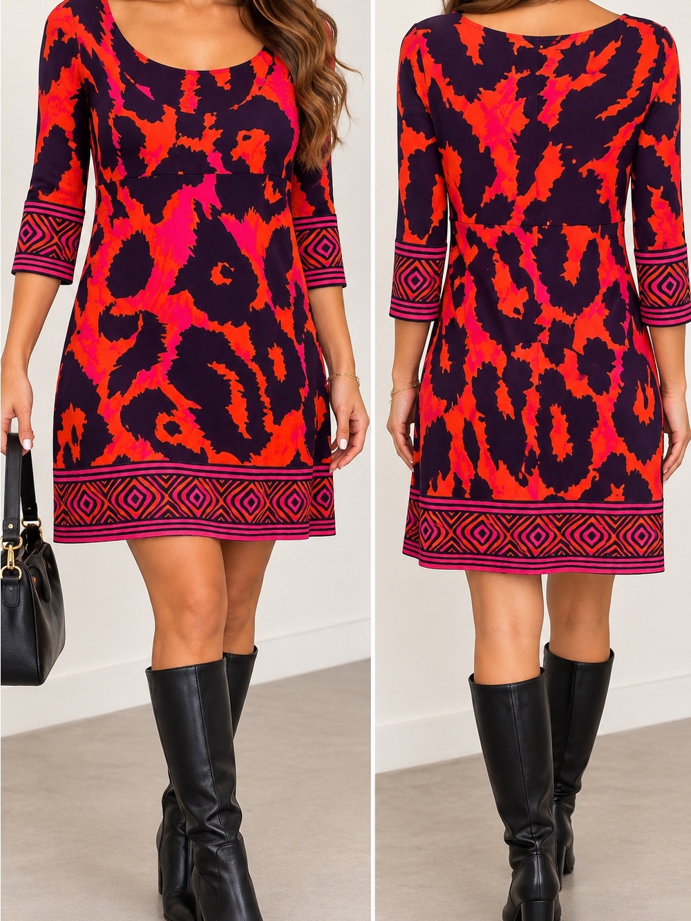 Diane von Furstenberg Vintage 100% Silk Abstract Print Dress Size 6